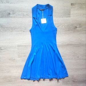 NWT Zara Women's Blue Deep V-Neck Sleeveless Collared Mini Skater Dress Medium M